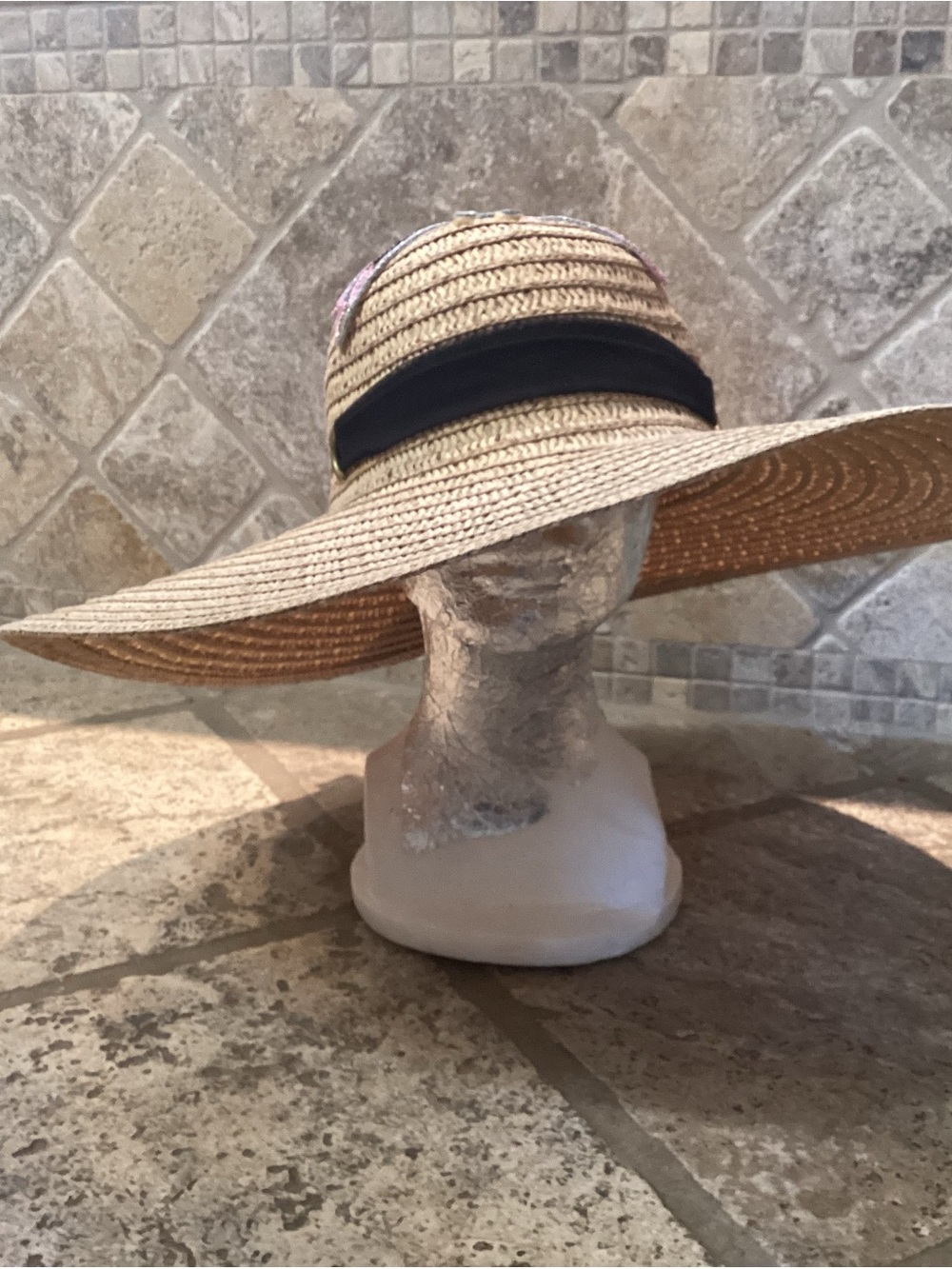 Natural Straw Wide-Brim Sun Hat with Black Band